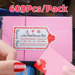 600Pcs/Pack Pink Lint-Free Nail Wipe 100% Cotton Pads UV Gel Nail Polish Removal Wipes For Beauty Salon Nail Art Cleaning Tools