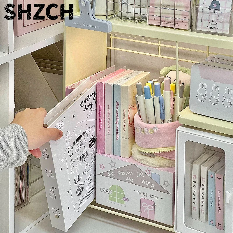 Cream Style Iron Mesh Desk Organizer Large Capacity Shelf for Office Supplies Craft Paper Storage Rack for Scrapbooking