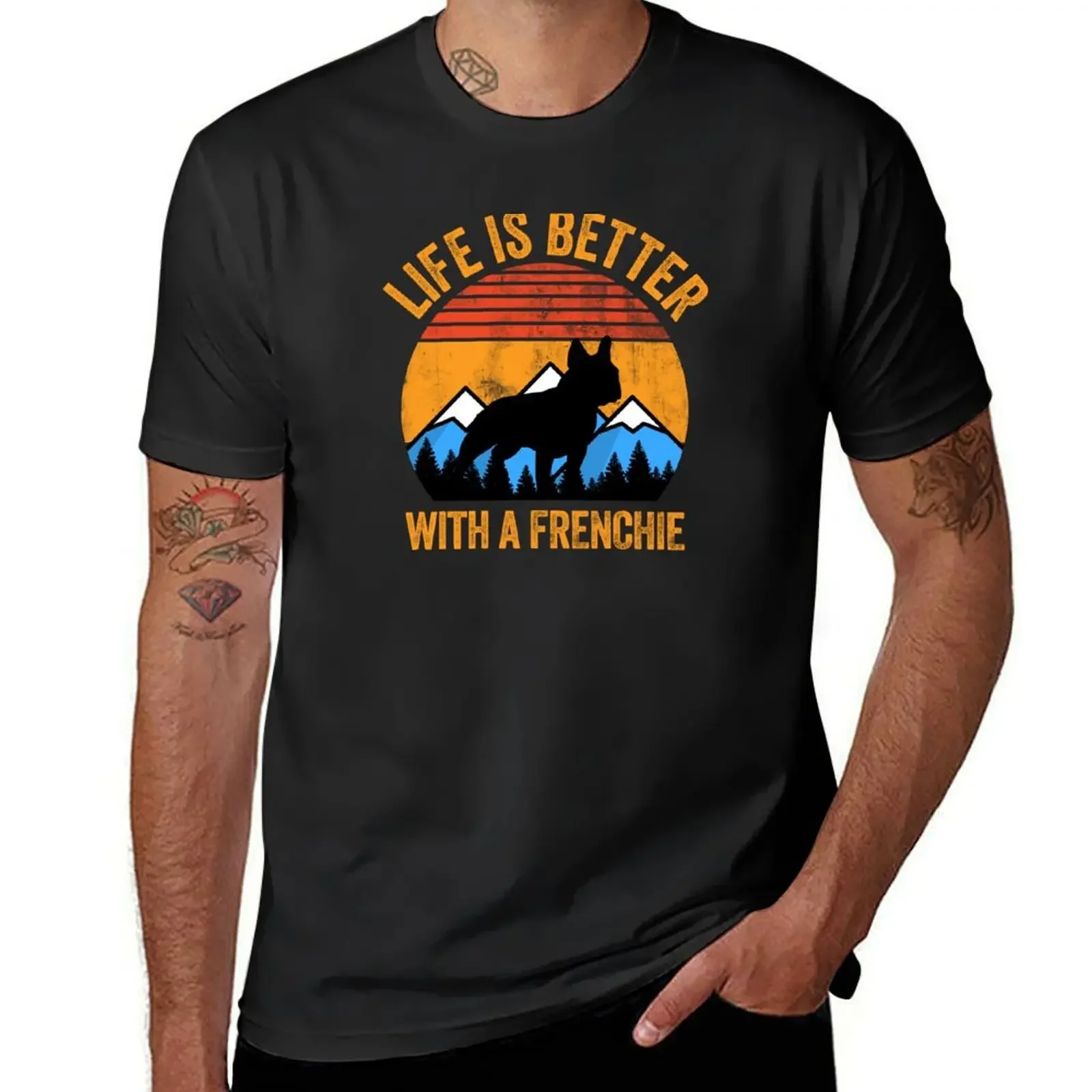 Life Is Better With A Frenchie Vintage Distressed Dog Gift T-shirt blacks kawaii clothes sports fans sweat shirts, men