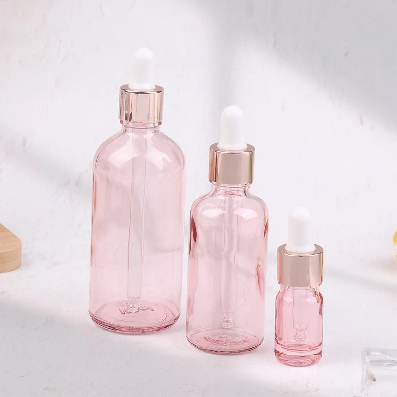 5-100ml Rosa Glas Nachfüllbare Tropfflaschen mit Rosendeckel Ätherisches Öl Aromatherapie Pipetten-Kosmetikbehälter