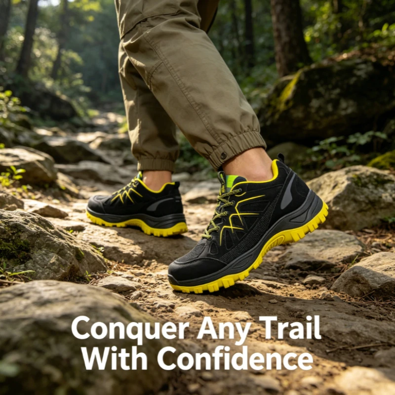 Chaussures de randonnée en plein air en maille respirante pour hommes, baskets de trekking à semelle robuste antidérapante et amortissante, chaussures légères et durables pour le camping et la marche sur sentier