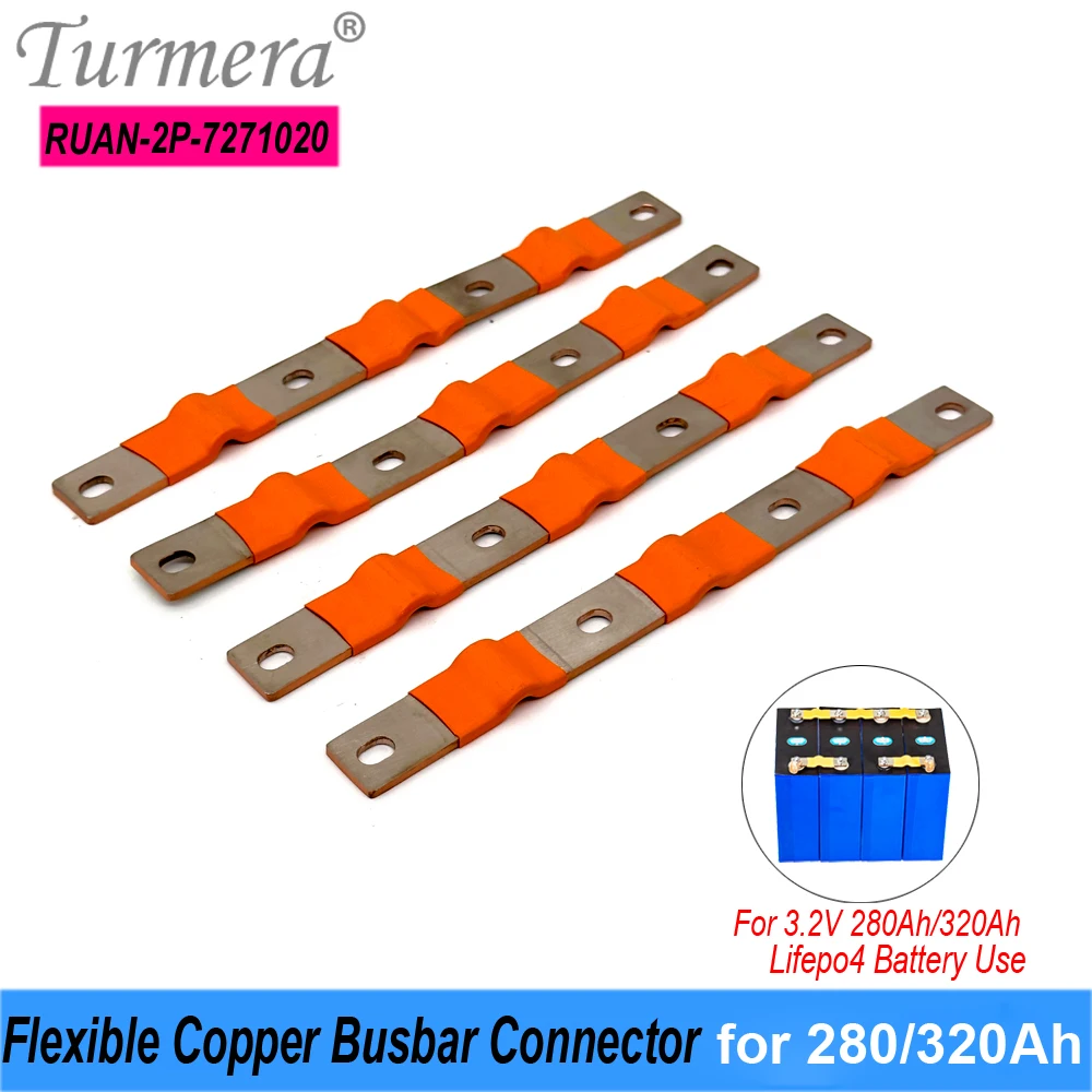 Turmera 12V Lifepo4 Battery Flexible Busbar Copper Connecter Hole to Hole 72mm 2P 2mm 400A for 280Ah 305Ah 320Ah Lifepo4 Battery