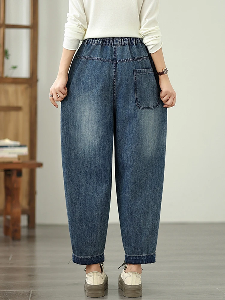 

NYFS 2025 новые осенние винтажные женские джинсы с вышивкой, свободные брюки больших размеров, джинсовые брюки с высокой талией и зайцем