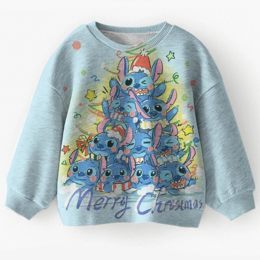 2026 جديد الفتيات عيد الميلاد ليلو وستيتش الأطفال كول الكرتون إبرة هوديي الأطفال لطيف تيشرت رياضي Y2k نمط هوديي فتاة #3