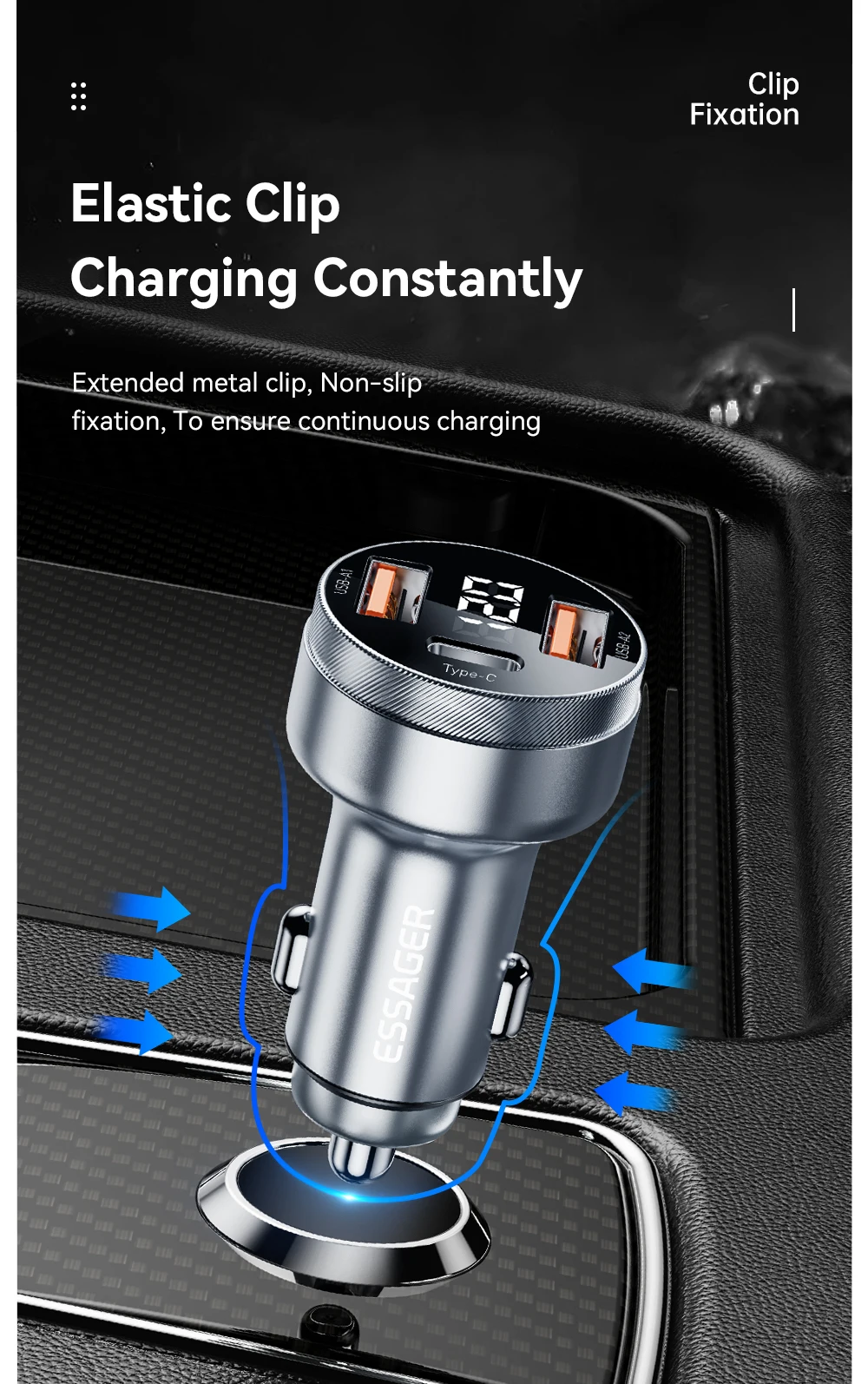 Essage 80W Car Charger USB Type C Dual Port USB Phone Charger PD Fast Charging For iPhone 13 Xiaomi Samsung iPad Laptops Tablets