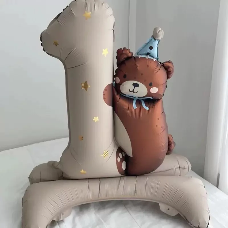 1. Geburtstag Bären-Ballon-Set Große Nummer 1 Bären-Folienballon mit Standfuß für Baby Mädchen Junge 1. Geburtstagsparty Dekoration – Detail 7