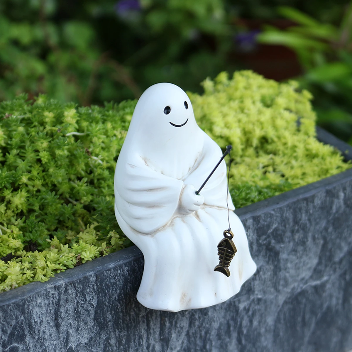 Halloween Cute Fishing Fish Skeleton Ghost Resin Ornament Creative Desktop Figurine Home Desk Decoration Party Atmosphere Decoration Small Craft