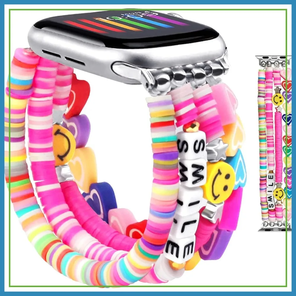 

Handmade Beaded Bracelet Compatible with Apple Watch 40mm 38mm 41mm 42mm Women Girls Cute Fashion Preppy Stack Elastic Strap for iWatch Series 11/10/9/8/7/SE/6/5/4/3/2/1 Colorful