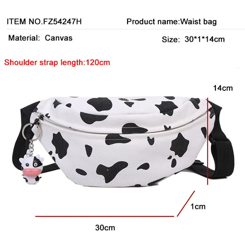 Korean Milk Cow Print Women Canvas Crossbody belt Bag Japanese Harajuku Girl Cute Chest Bags Waist Belt Female Fanny Pack