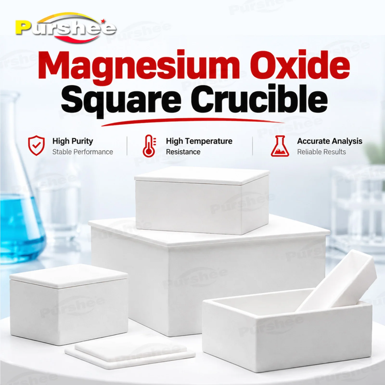 Hochreiner MgO Quadrat-Tiegel 2200 ℃ Hochtemperatur-Keramiktiegel, 11 ml–400 ml, verschiedene Größen für Laboranwendungen, zum Sintern und Schmelzen. – Detail 1
