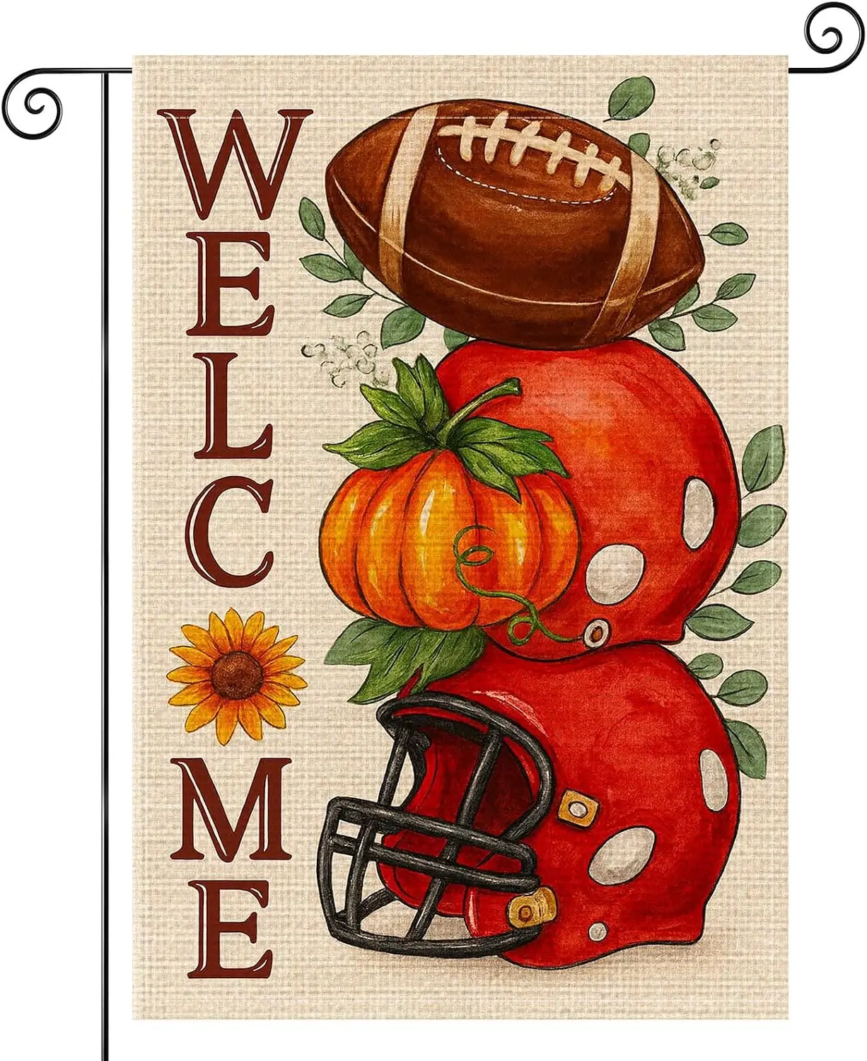 HOMETITUTE Welcome Fall Football Garden Flag 12x18 Inch Small Garden Flag | Double Sided Burlap Pumpkin Helmet Sunflower Fal xxl
