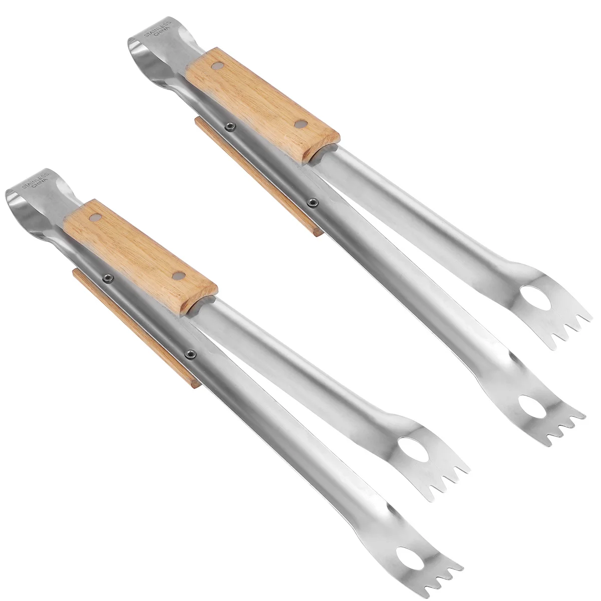 

2Pcs Tongs Stainless Steel Barbecue Clip with Non-Slip Wood Handle for Cooking Grilling Outdoor Bbq Food Serving