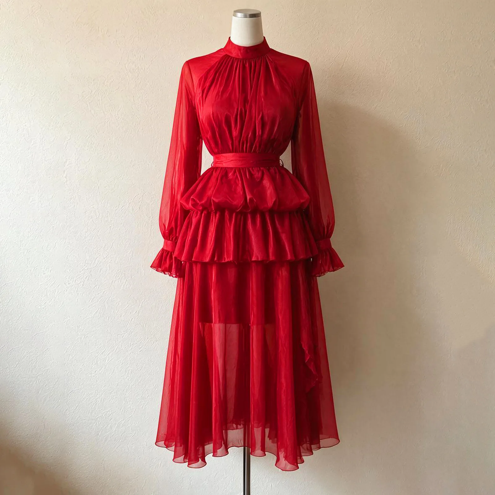 ZAMOR French Gentle Style Two-Piece Set 2026 Autumn New Stand Collar Tie Ruffle Waist-Cinching Top Skirt Set