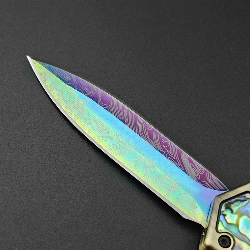 Survival Rescue Zinc Alloy Inlaid Bowie Handle Outdoor Camping Hunting Tool Folding Knife for Men\'s Collection