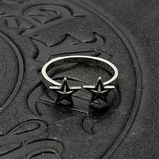 

S925 sterling silver retro double five-pointed star open ring men's medieval non-fading niche