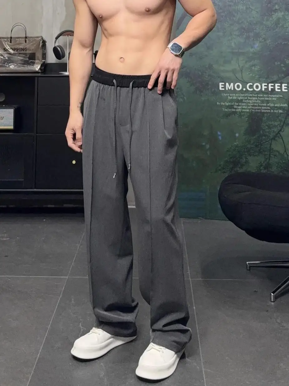 

New 2025 Men's Straight Leg Pants Single Pleat Loose Waist Casual Trousers Faionable Long Pants Trendy Loose Fit Summer