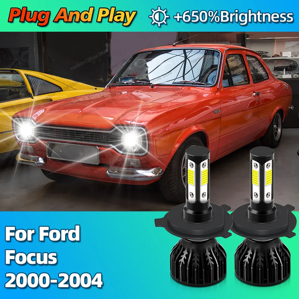 

2Pcs 30000LM Headlight Bulbs LED Car Lights H4 6000K Headlamp Canbus 4Side Chip For Ford Focus 2000 2001 2002 2003 2004