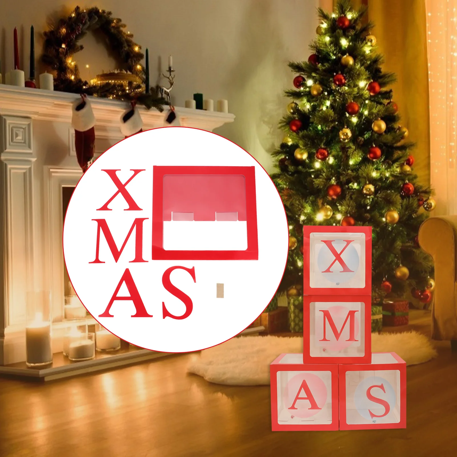 

1Set Xmas Balloon Boxes Cardboard PVC Material Easy Assemble Christmas Party Props Decorative Storage Box for Indoor