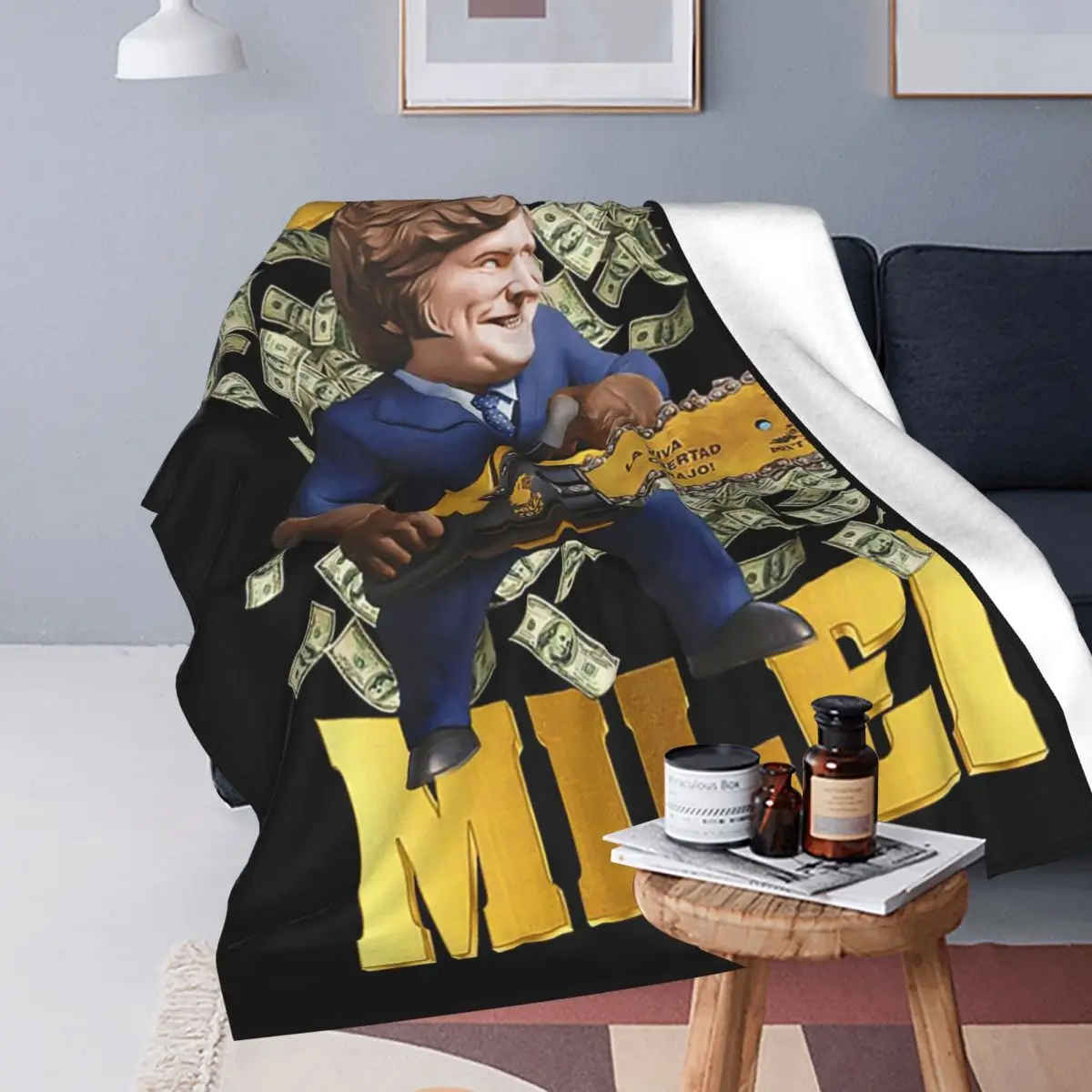 Javier Milei Currency Blanket Soft Warm Flannel Throw Blanket Cover for Bed Travel Home Sofa