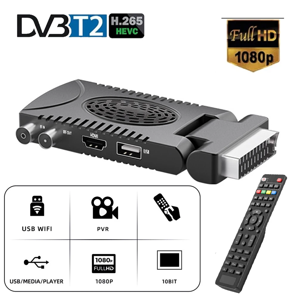 DVB T2 H.265 HD Digital DVB-T2 Scart Spain TDT European Terrestrial TV Receiver HEVC 265 DVB T2 1080p HD Decoder EPG Set Top Box