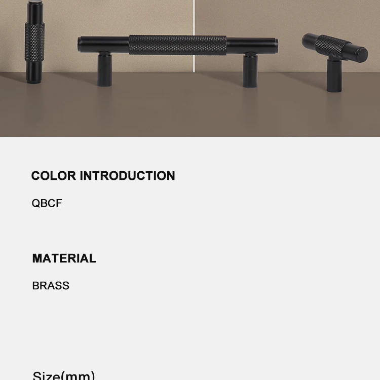Dooroom Möbelgriffe aus massivem Messing, schwarzes Kreuz, Rändelung, Schrank, Kleiderschrank, Kommode, Schublade, Schrankknöpfe, Hardware – Detail 2