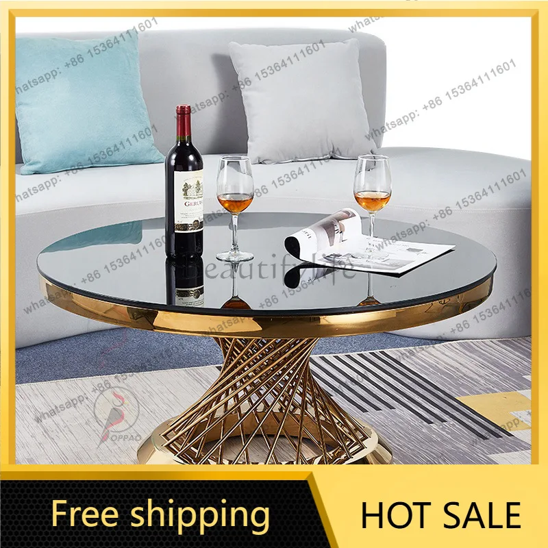 LS Italian simple modern marble coffee table round light luxury small apartment stainless steel gold coffee table