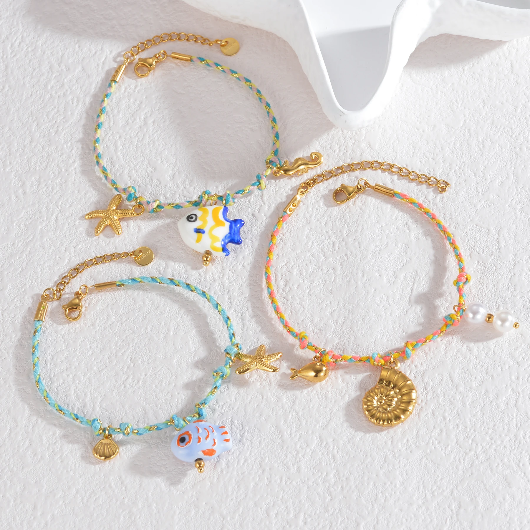 

Nextvance Fashion Colorful Braided Bracelet Ocean Series Multi-element Shell Starfish For Women Stainless Steel Jewelry Gifts