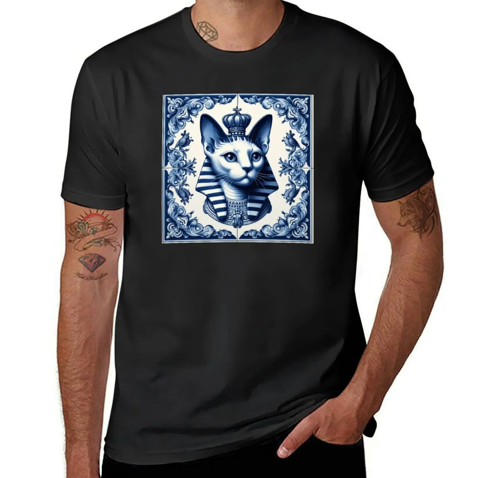 Delft Tile With Sphinx Cat No.5 T-Shirt cute clothes anime clothes vintage mens tall t shirts