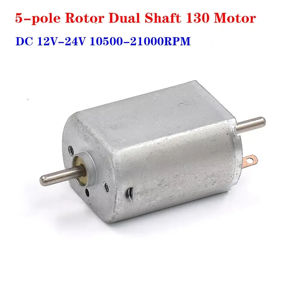 Micro 130 Dual Shaft Carbon Brush Motor DC 12V-24V 21000RPM High Speed 5-Pole Rotor Motor for RC Car Rail Train Engine