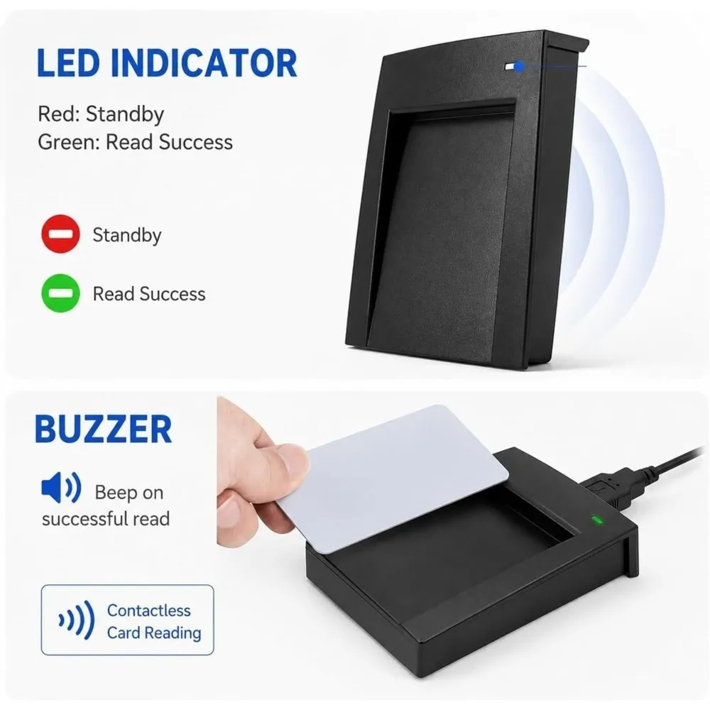 [NEW!】 RFID Reader 13.56Mhz USB With 5 RFID Keychains, IC Card Reader Contactless ISO 14443A, Plug& Play, RFID Reader For PC