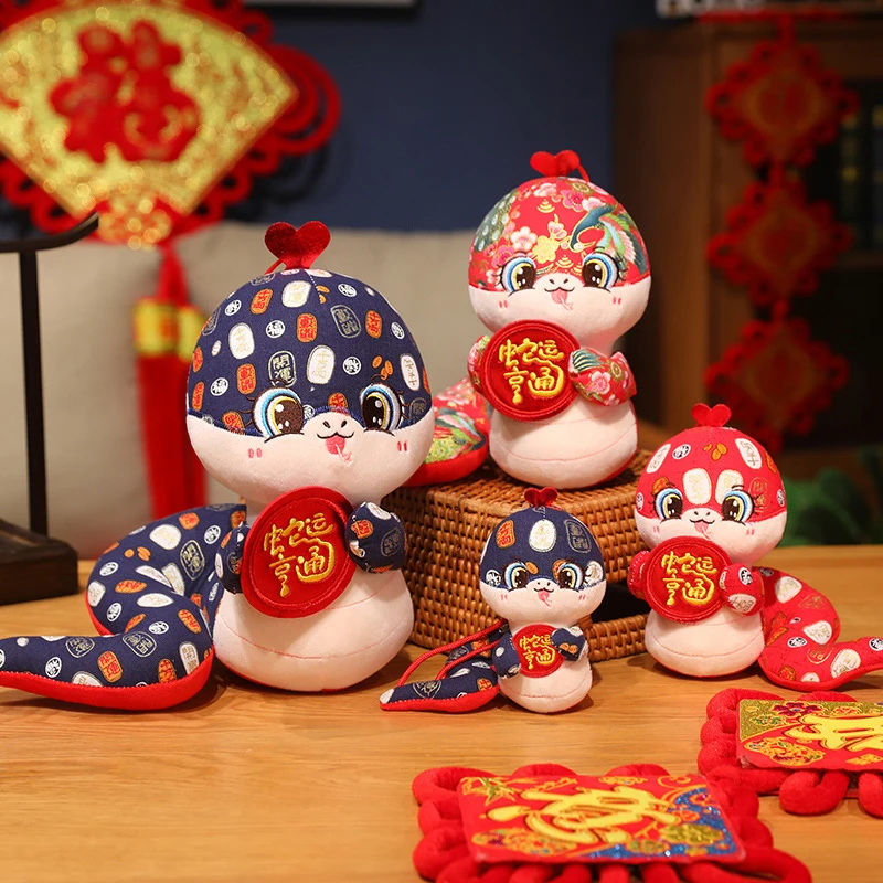 2025 New Year Snake Year Mascot Plush Doll Cartoon Lucky Zodiac Snake Plush Toys Chinese New Year Decoration Gifts