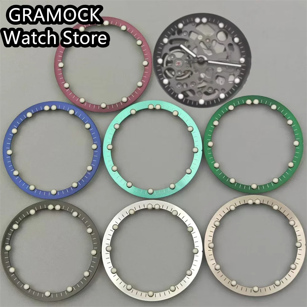 GRAMOCK 29mm * 24,5mm Hohl Zifferblatt RING Grün Leuchtende Uhr Zifferblatt Kreis Platte Fit NH70 NH72 Skeleton Bewegung uhr Zubehör