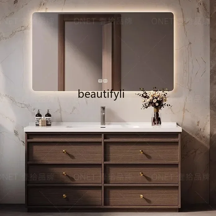 

All-aluminum honeycomb aluminum ceramic integrated basin bathroom cabinet combination floor-to-ceiling washbasin