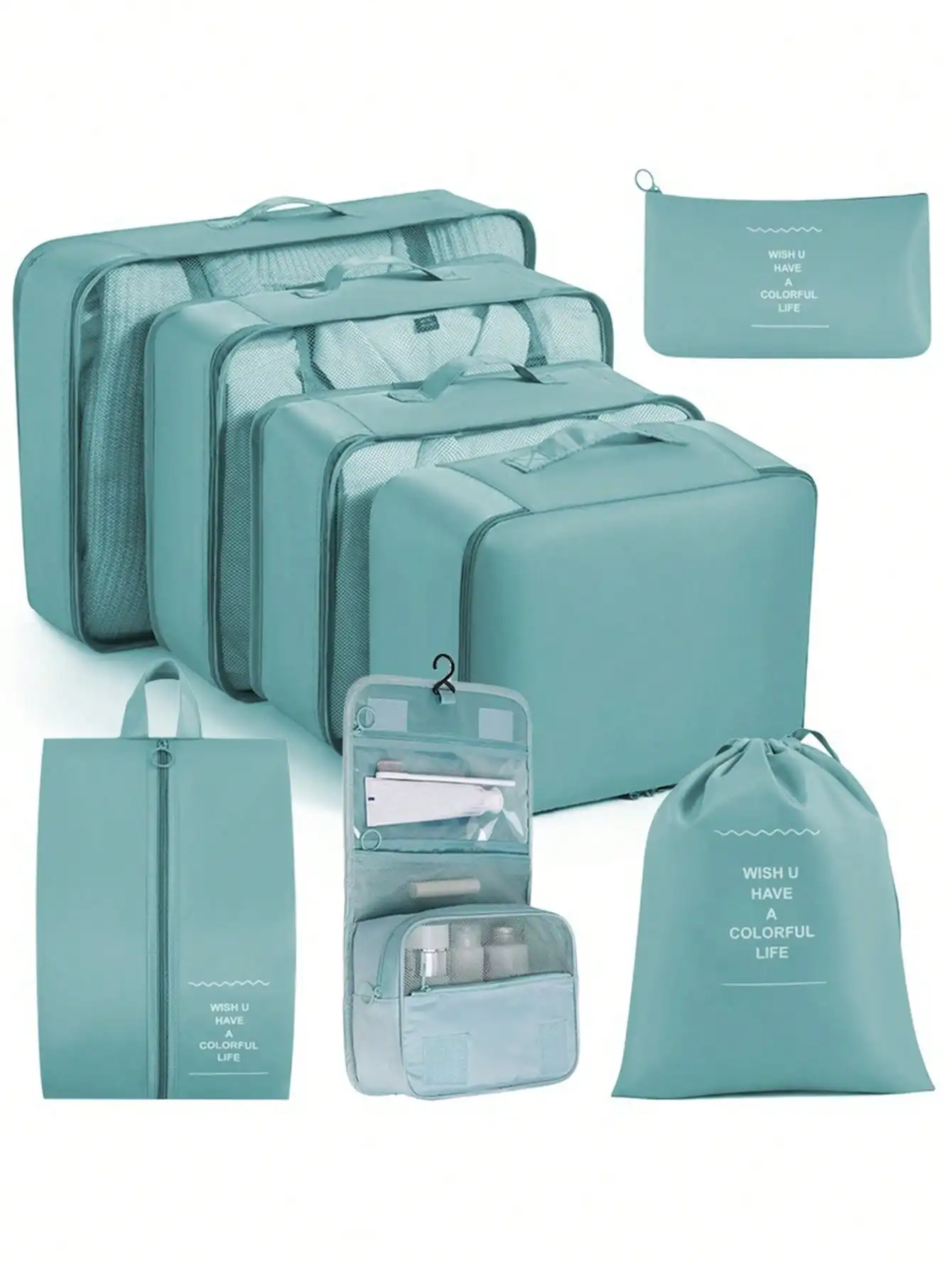 

8 Pcs Travel Packing Organizer Set - Polyester Luggage Packing Cubes For Clothes, Underwear, Shoes, Pants, Socks, Cosmetics & Tr