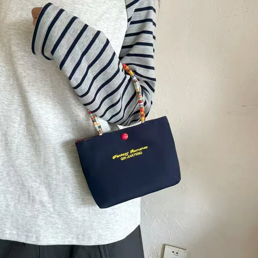 

Portable Letter Embroidery Fashion Handbag Handheld Solid Color Tote Bag Mini Nylon Shoulder Bag Women
