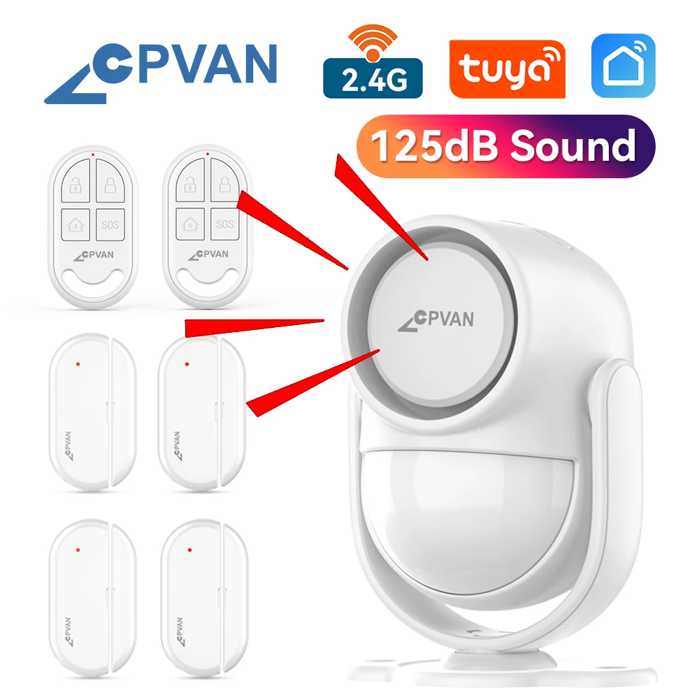 CPVAN-sistema de alarma inteligente para el hogar, dispositivo de seguridad antirrobo inalámbrico con WIFI, 2,4G, 125dB, compatible con Tuya Smart Life control