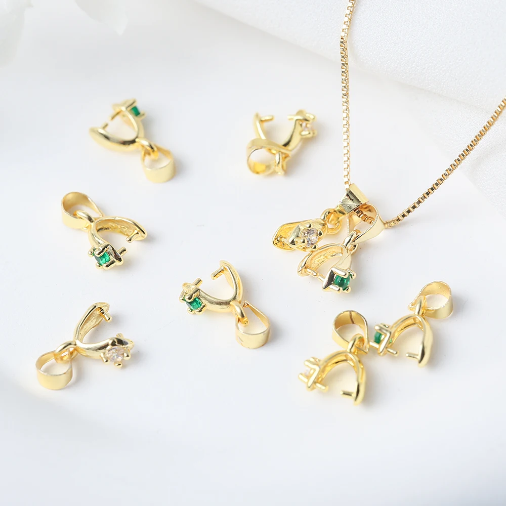 Pendant Connector for Diy Bracelet Jewelry Making Accessories Pinch Clip Bail Clasp Brass Bail Dangle Charm Clip with CZ Buckle