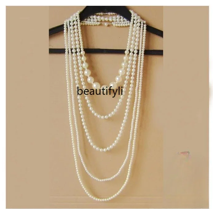 Large pearl multi-layer necklace femininity long sweater chain, short collarbone chain