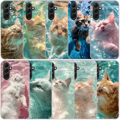 A Cat That Loves To Take a Shower Clear Phone For Samsung Galaxy A52S A42 A32 A22 A12 A02S A70 A50 A40 A30 A20 A20E A71 A51 A41