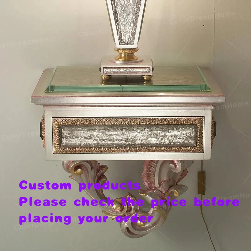 

custom.Simple Carving Pink Glass Top Bedside Table Wall Mount Nightstands Master Bedroom Space Saver Hotel Style
