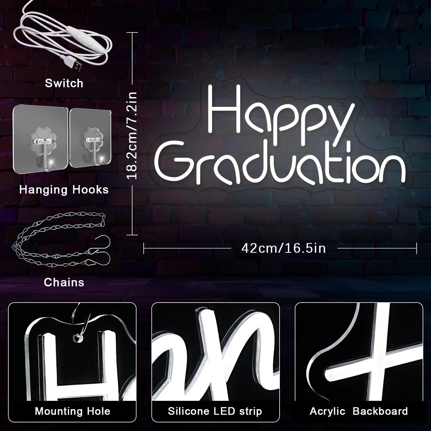 Happy Graduation Neon Sign Graduation Neon Light -Perfect Party Wall Decor for Celebrations,A Thoughtful Gift Idea for Graduates