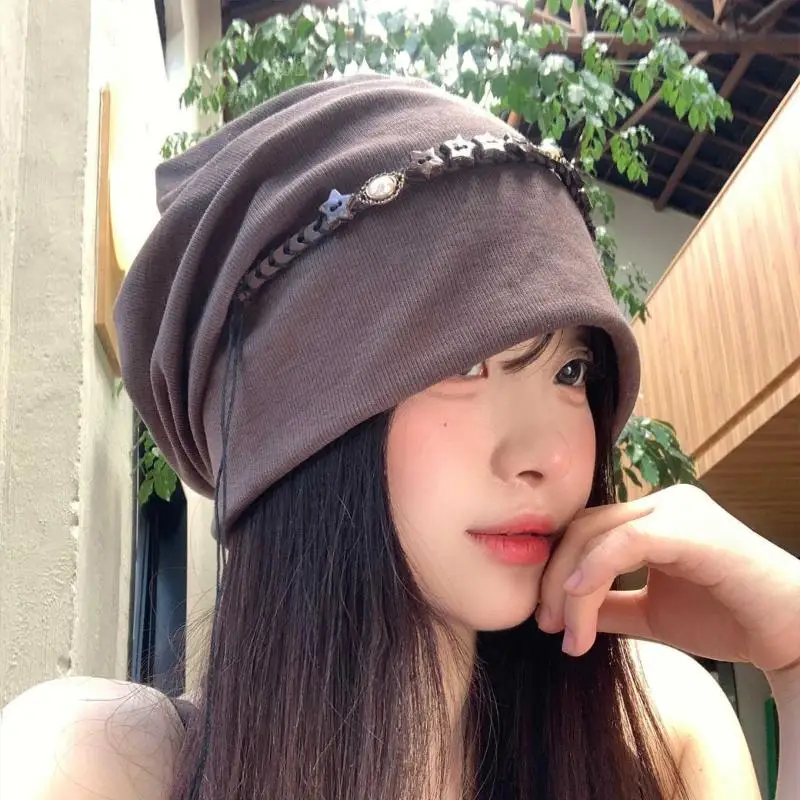 

Винтажная мешковатая кепка Y2k со звездами и бахромой в стиле бохо, декор с цепочкой, шапка, универсальный шарф в этническом стиле, осенне-зимний альпинистский шарф