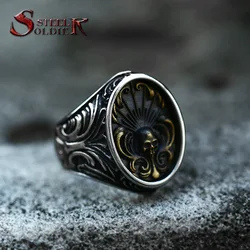 2022 new style Steel soldier Vintage Gothic Punk Satanic Devil Skull Ring stainless steel smooth punk rock biker jewelry for men