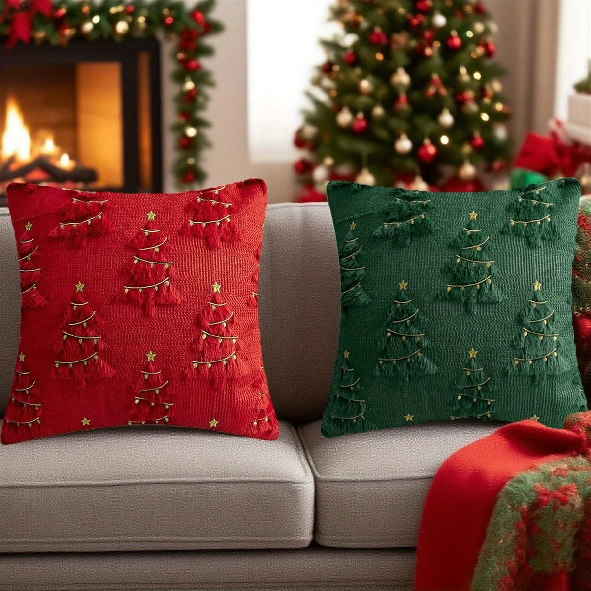 

Red Christmas Throw Pillow Covers 18x18 Soft Faux Fur Pillow Cases Holiday Decorations, Fluffy Plush Accent Couch Cushion