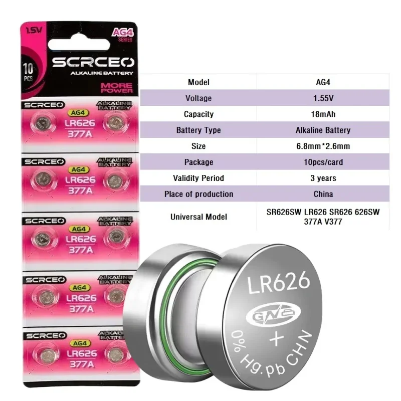 10-100PCS AG4 LR626 1.55V Alkaline Button Coin Cell Batteries 377 SR626SW 377A CX66W for Watches Toys Clocks