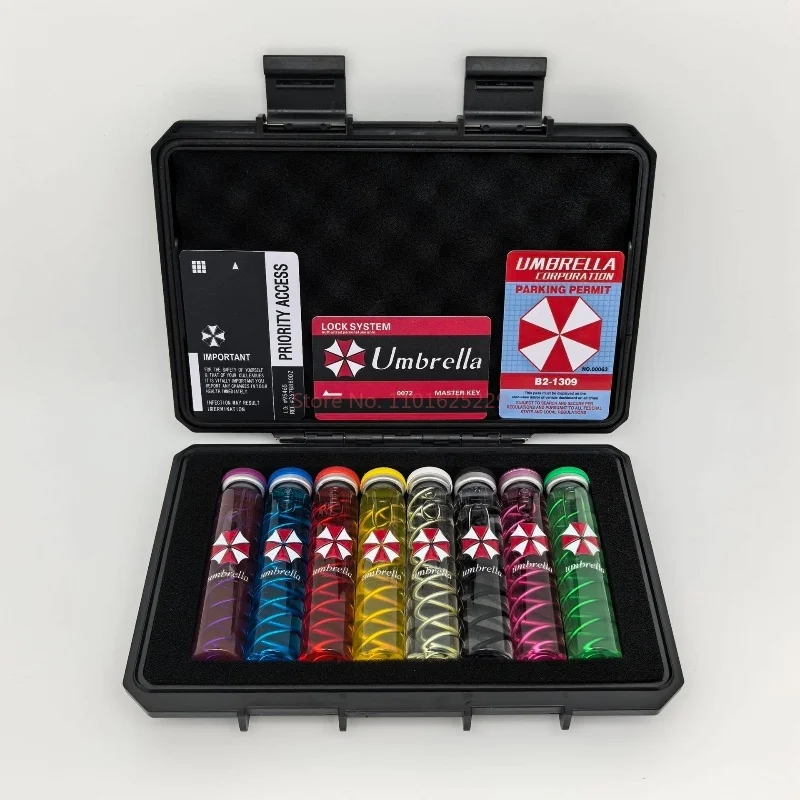 Novo estilo 1 conjunto de 8 cores feito à mão Resident Evil T-Virus amostra frasco réplica |   Brinquedo colecionável modelo diy – presente de aniversário8
