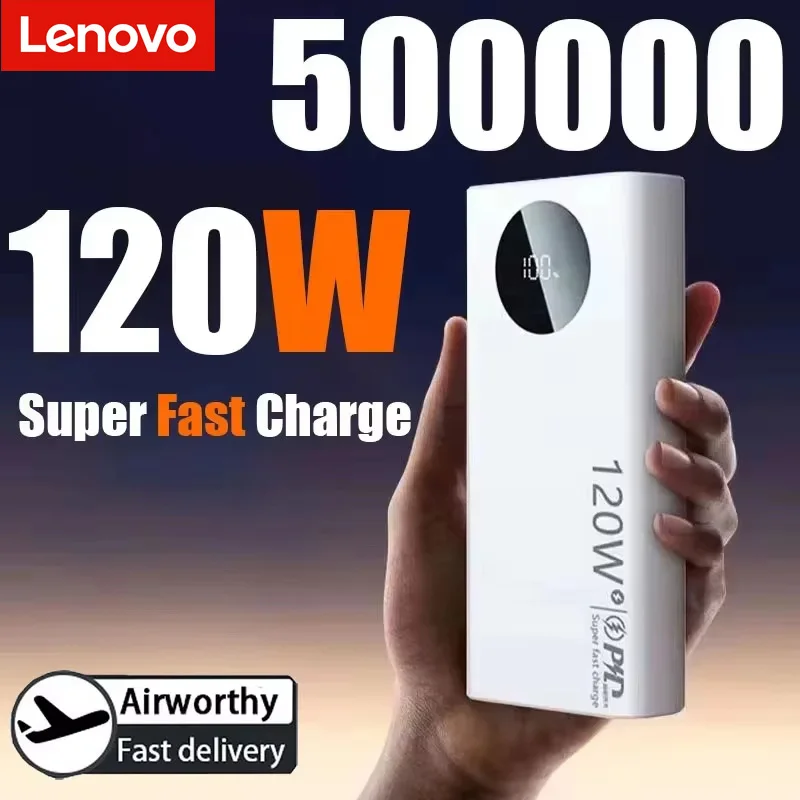 Lenovo 50000mAh 120W High Capacity Power Bank Super Fast Charge Powerbank Portable Battery Charger For iPhone Samsung