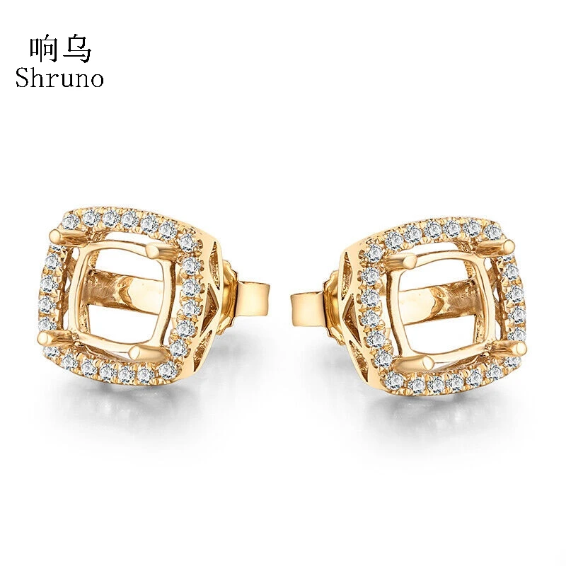 

Shruno Cushion 5mm -6.75mm Real 18K 14k 10k Yellow Gold Lab Grown Moissanite Diamond Semi Mount Stud Earrings Women Fine Jewelry