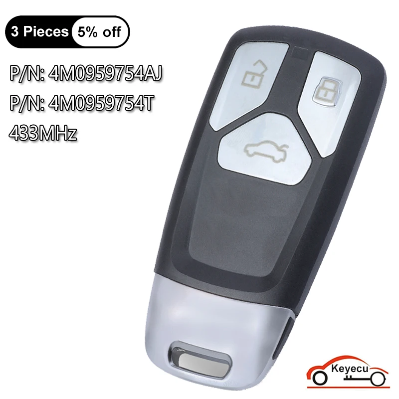 

KEYECU Smart Remote Car Key Fob 3 Buttons 433MHz for Audi TT A4 A5 Q5 Q7 S5 SQ5 2016 2017 2018 2019 P/N: 4M0959754AJ 4M0959754T