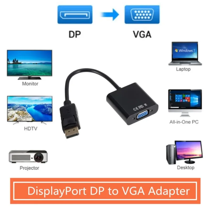 NEW DisplayPort Display Port DP to VGA Adapter Cable Male to Female Converter for PC Computer Laptop HDTV Monitor Projector